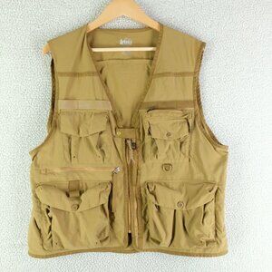 REI Co Op Fishing Vest Mens Large Beige Brown Nylon Outdoor Lightweight